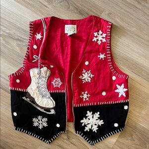 Vintage Red and Black Embroidered Cardigan Vest